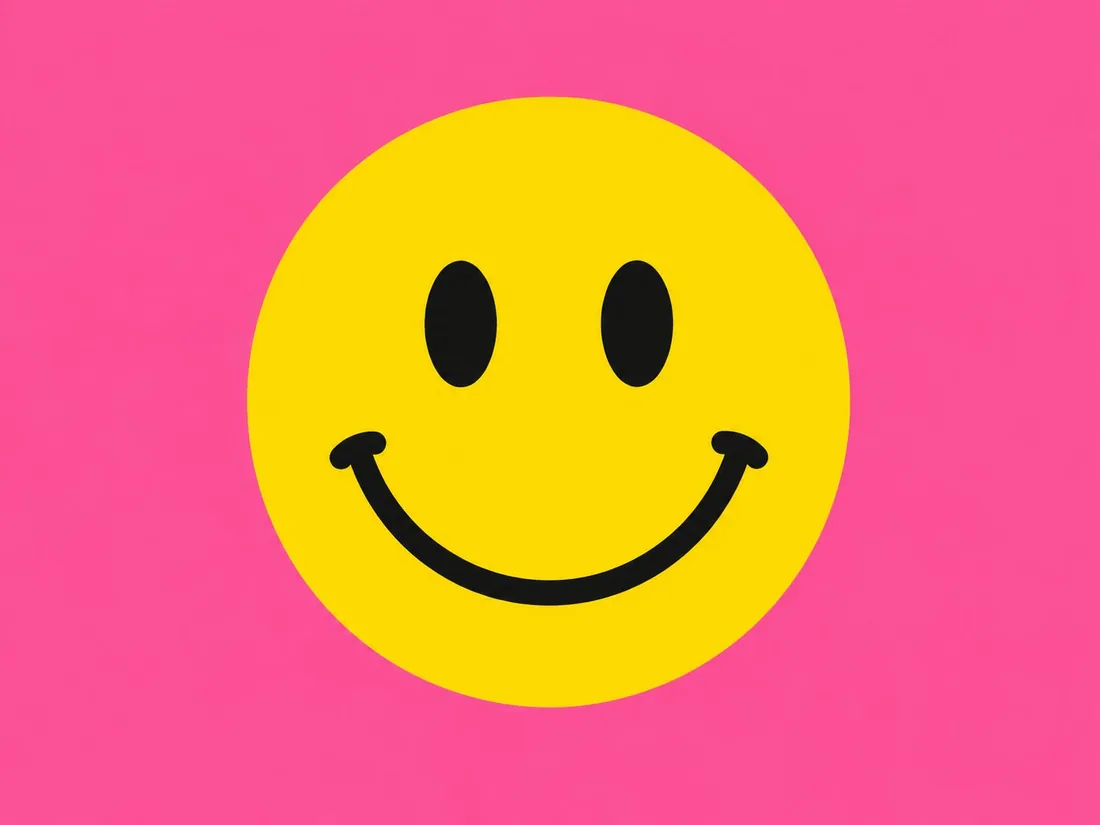 A big friendly smiling face, flat and bold